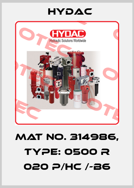Mat No. 314986, Type: 0500 R 020 P/HC /-B6 Hydac