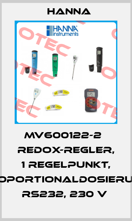 MV600122-2   REDOX-REGLER, 1 REGELPUNKT, PROPORTIONALDOSIERUNG, RS232, 230 V  Hanna