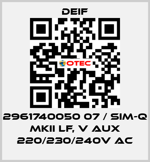 2961740050 07 / SIM-Q MKII LF, V aux 220/230/240V AC Deif