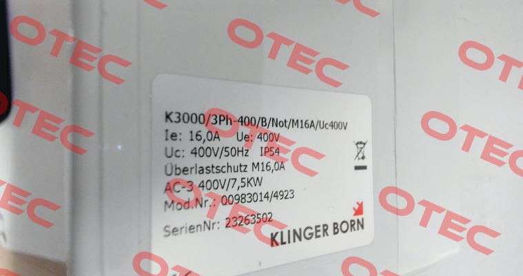 0098.3014 K3000/3Ph-400V/B/Not-Halt/MxA/Uc400V Klinger Born