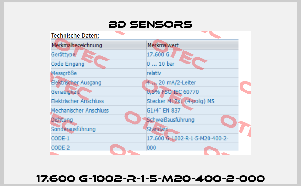 17.600 G-1002-R-1-5-M20-400-2-000 Bd Sensors