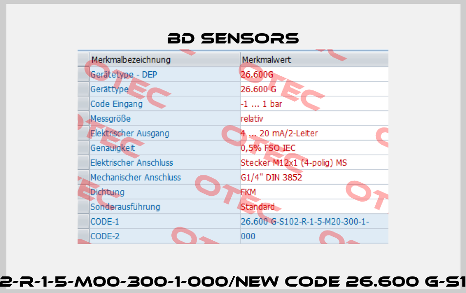 old code 26.600 G-S102-R-1-5-M00-300-1-000/new code 26.600 G-S102-R-1-5-M20-300-1-000 Bd Sensors