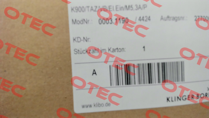 p/n: 0003.1190, Type: K900/TAZ/VB/El.Ein/M5,3A/P Klinger Born