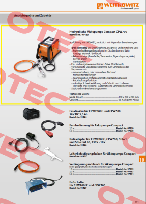 91430/Hydraulische Akkupumpe CP700 (mit Display) - ersetzt 91423 WEITKOWITZ