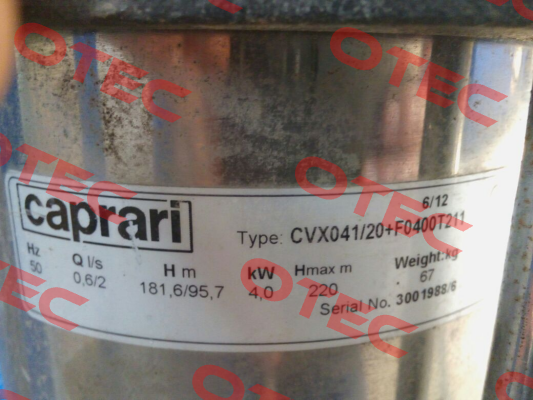 CVX041/20+F0400T211 obsolete, replacement CVX051/20+E0300T212-V  CAPRARI