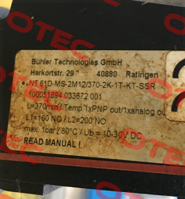 p/n: 1061000 type: NT 61D-MS-2M12/370-2K-160NO-200NO-1T-KT Bühler Technologies