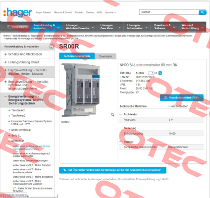 NHS-Lasttrenner SILAS DIN-00 160  Hager