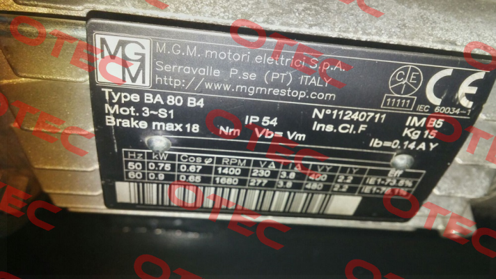 80 AC 230/400/50 old code / new code BAX 80 B4 kw 0,75 M.G.M MOTORI
