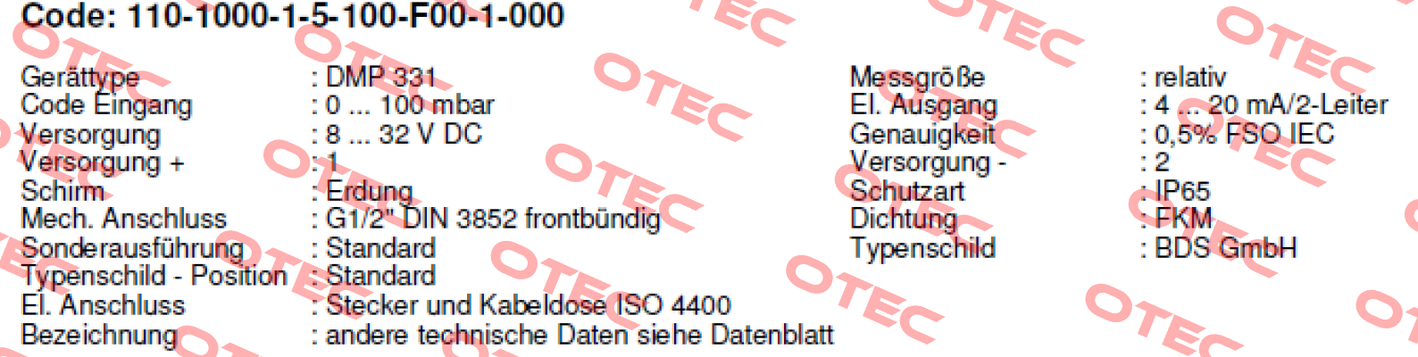 DMP331 Code:110-1000-1-5-100-F00-1-000 Bd Sensors