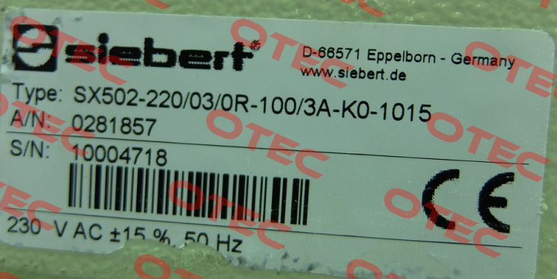 SX502-220/03/0R-100/3A-K0-1015  Siebert