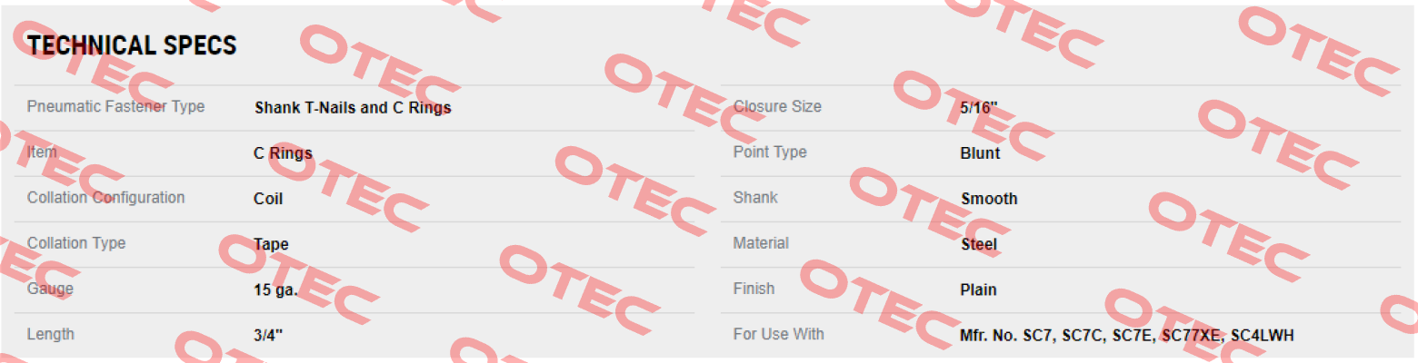 C-Ring 15 GA 3/4  (1 package= 10 000 pcs)  Bostitch