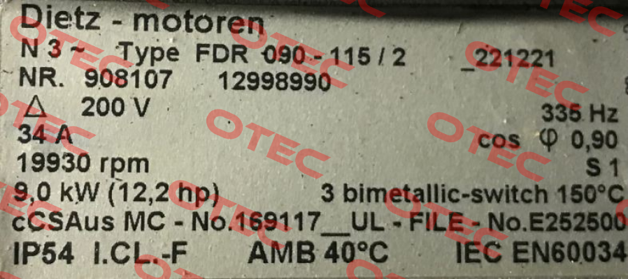 FDR 090-115/2 NR.623362 OEM for  Zünd Systemtechnik AG Dietz-Motoren