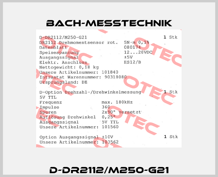 D-DR2112/M250-G21 Bach-messtechnik