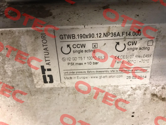 GTWB.190x90.12.NP36A.F14.000 GT Attuatori