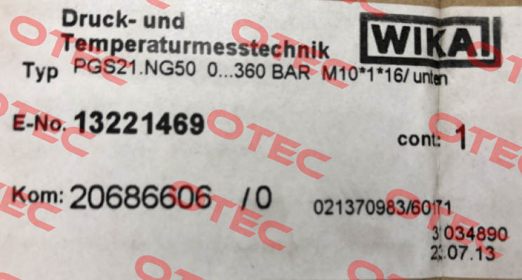 PGS21.NG50  --- OEM / alternative ZT0855.00 Wika