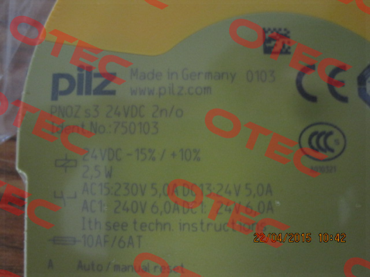 p/n: 750103, Type: PNOZ s3 24VDC 2 n/o Pilz