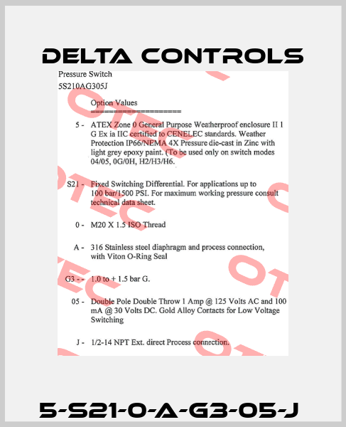 5-S21-0-A-G3-05-J  Delta Controls
