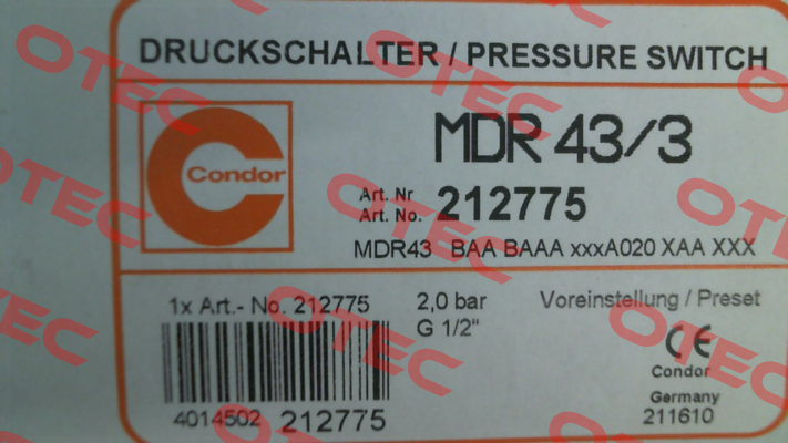 P/N: 212775, Type: MDR 43/3 Condor