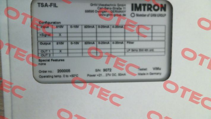 501542 - TSA-FIL1-V1-5K-BW-V1 Imtron