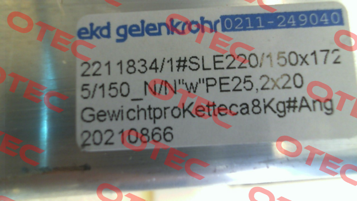 SLE 220 /150 x 1725 / 150-N/N "w" Ekd Gelenkrohr