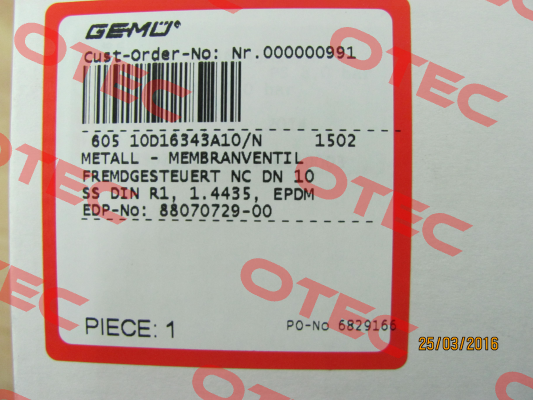 605 10D16343A10/N 1502  Gemü