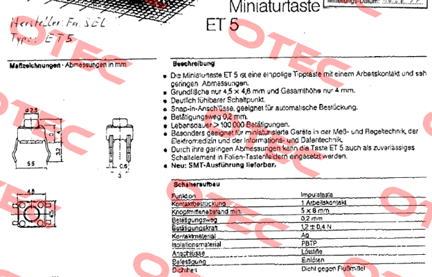 Type ET5 obsolete  Sel