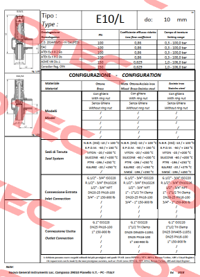 E10/LS (1/2" NPT inlet - 1" NPT outlet) Nuova General Instruments