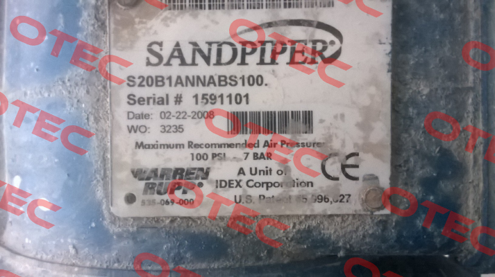 S20B1ANNABS100, SN:1591101 REPLACED BY S20B1ABBABS600  Sandpiper