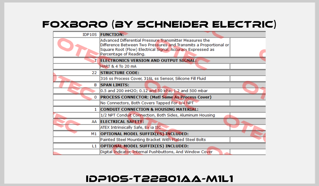 IDP10S-T22B01AA-M1L1 Foxboro (by Schneider Electric)