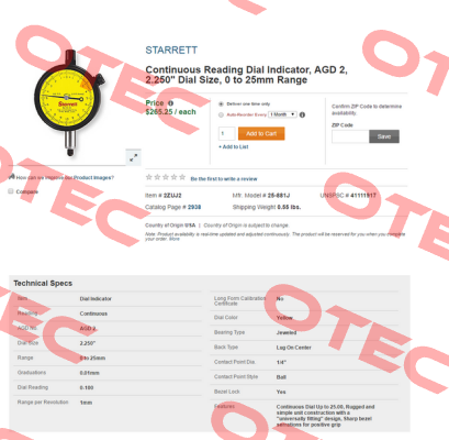 25-881J AGD2  Starrett