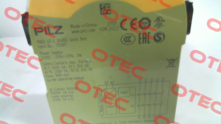 p/n: 751107, Type: PNOZ s7 C 24VDC 4 n/o 1 n/c Pilz