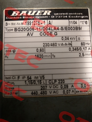 Typ : BG20G06-11/D04LA4-S/E003B9/AV  Bauer