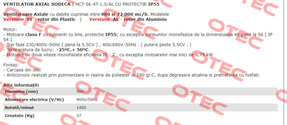1003070 / HCT-56-4T-1.5/AL IE3 Sodeca
