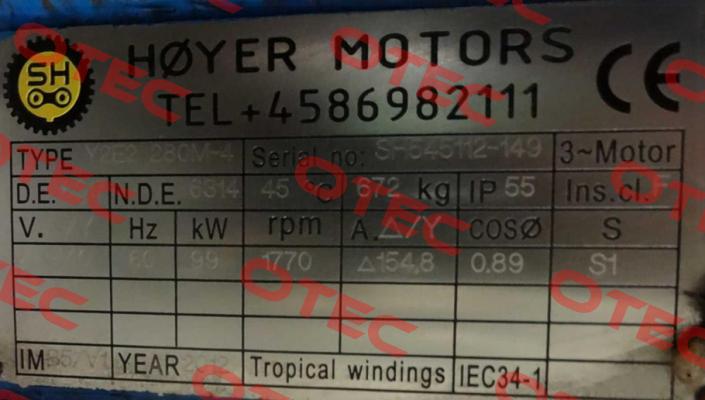 Y2E2 280M-4 Serial No:sh545112-149 Hoyer Motors
