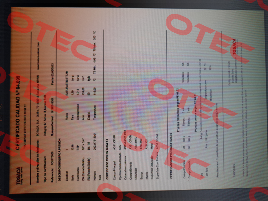 QUALITY CERTIFICATE 3.1 Tosaca