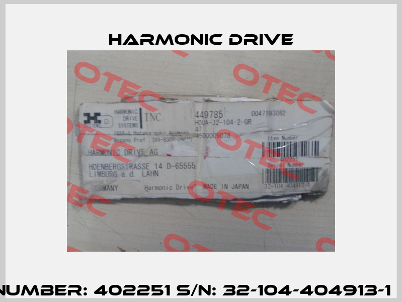 Item number: 402251 S/N: 32-104-404913-1  OEM!!  Harmonic Drive